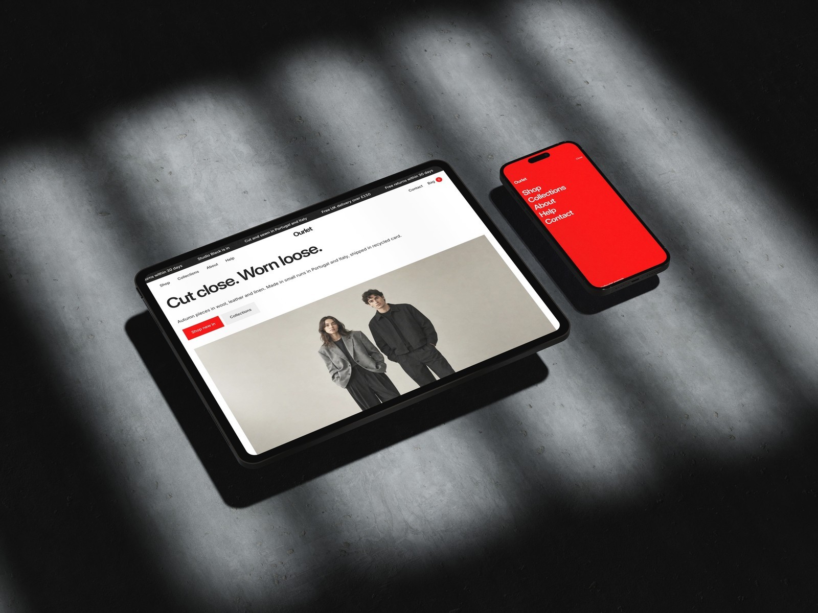 Ourlet Framer template on tablet and phone
